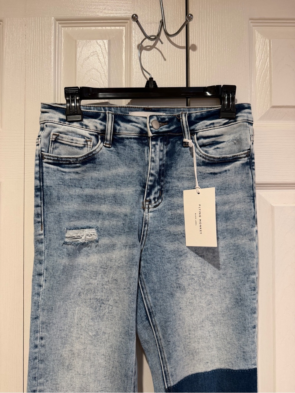Flying Monkey Two-Tone Light Blue Patch Wide Leg Jeans - Picture 4 of 10